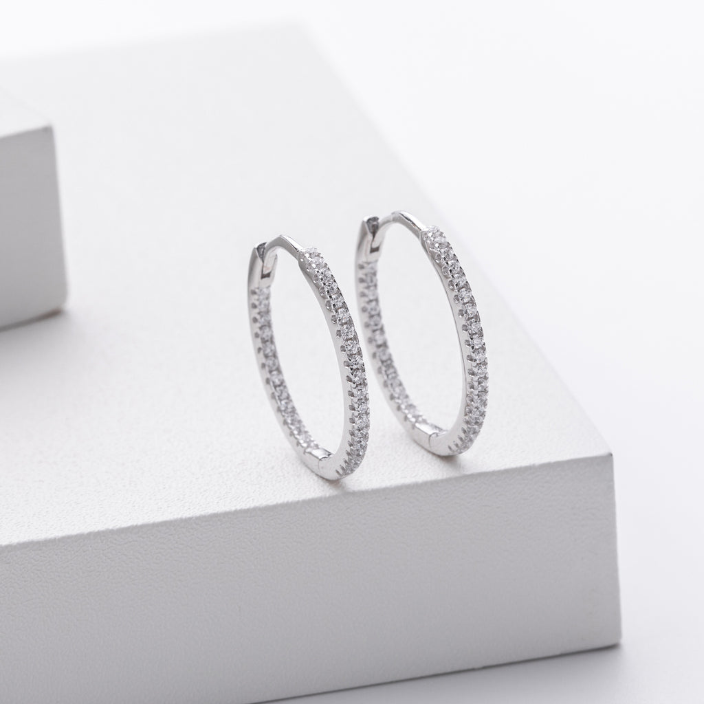 Damen Creolenohrringe mit funkelndem Zirkonbesatz aus 925 Sterling Silber Shop Nory
