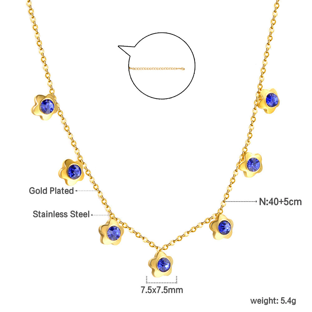 Damen Edelstahl Halskette mit funkelnden blauen Zirkonia-Anhängern Shop Nory