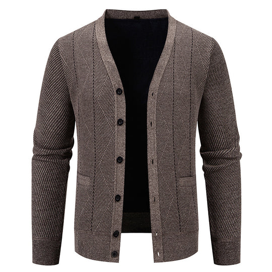 Herren Strukturierter Feinstrick-Cardigan mit Chevron‑Muster, V‑Ausschnitt und Eingrifftaschen Shop Nory