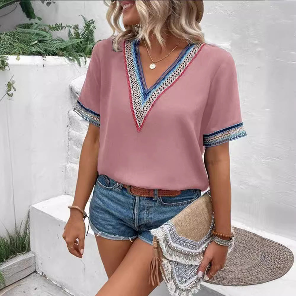 Damen modisches T-Shirt mit dekorativen Spitzen