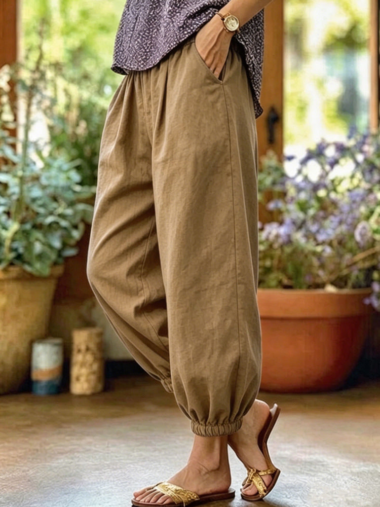 Damen Leichte Leinenhose mit weitem Bein und Kordelzug Shop Nory