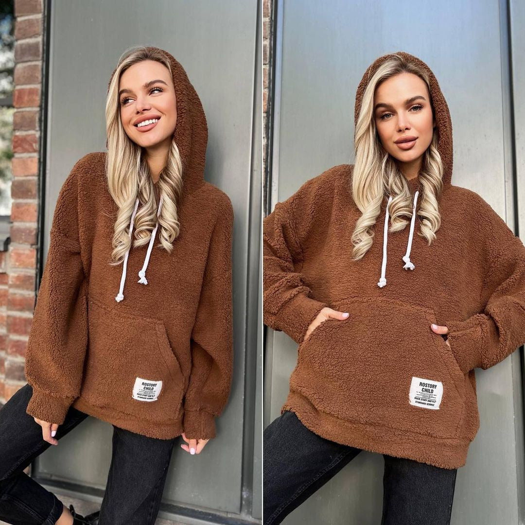 Damen Kuscheliger Teddy-Hoodie mit Kapuze, Kängurutasche und Oversize-Schnitt Shop Nory