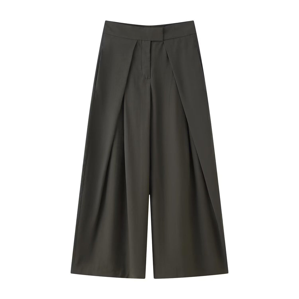 Damen weit geschnittene Culotte-Hose mit eleganten Falten und hohem Bund
