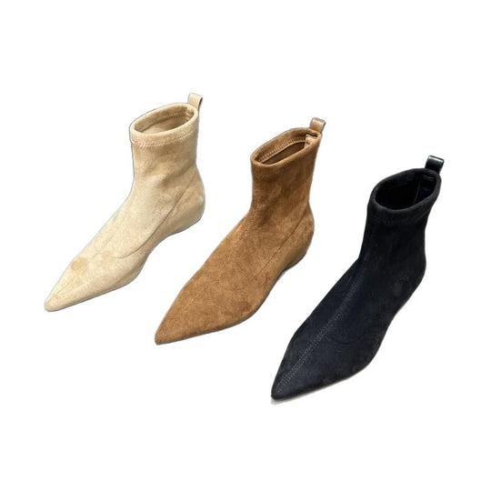 Damen spitz zulaufende Sock‑Stiefeletten aus Velourslederoptik mit engem Schaft Shop Nory
