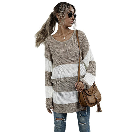Damen Lässiger Strickpullover mit Blockstreifen Shop Nory