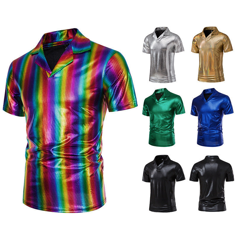 Herren glänzendes Kurzarmhemd mit modernem Design