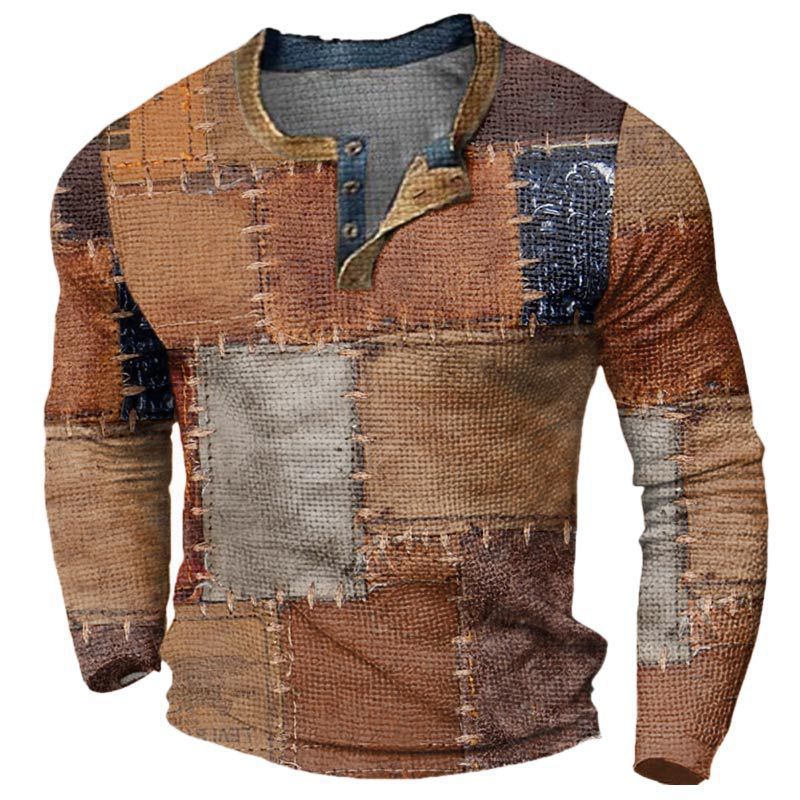 Herren Modisches Langarmhemd mit Ethno-Muster Shop Nory