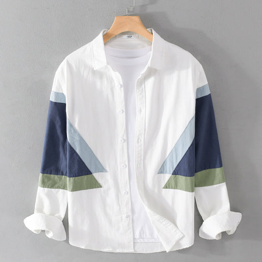 Herren Colorblock-Hemd aus Baumwollmix mit langen Ärmeln und kontrastierenden Paneelen Shop Nory