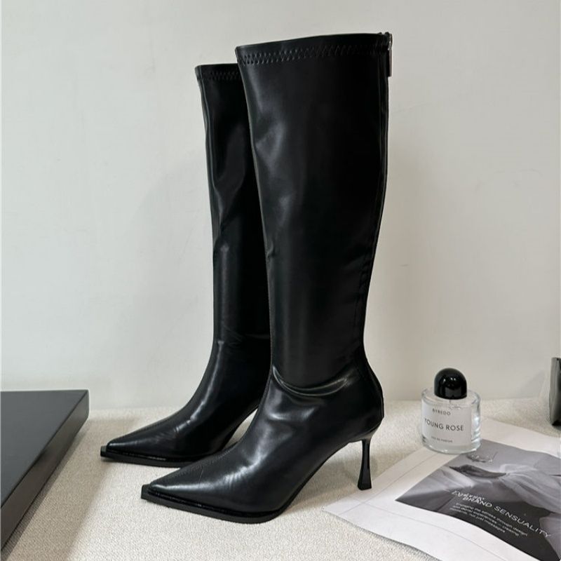 Damen kniehohe spitz zulaufende Stiefel mit sculpted Stiletto-Absatz und Rückseitenreißverschluss Shop Nory