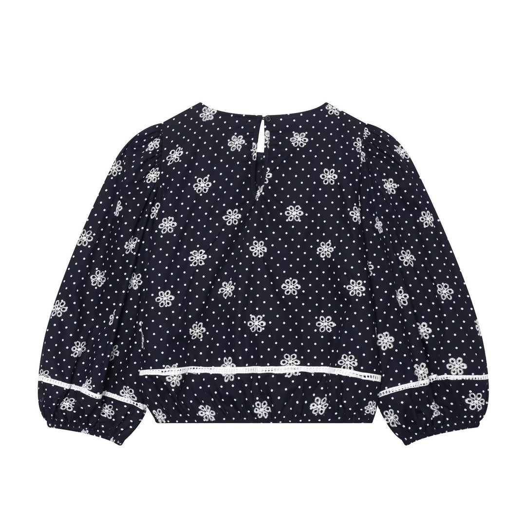 Damen Bestickte Polka-Dot Bluse mit Rüschen und Ballonärmeln Shop Nory