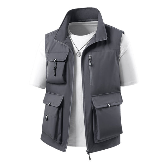 Herren Multifunktionale Outdoorweste mit mehreren Cargo-Taschen und Stehkragen Shop Nory