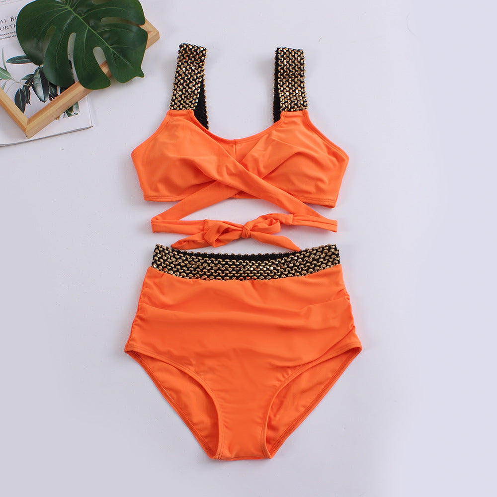 Damen Hochtailliertes Bikini-Set mit stilvollem Wickel-Oberteil