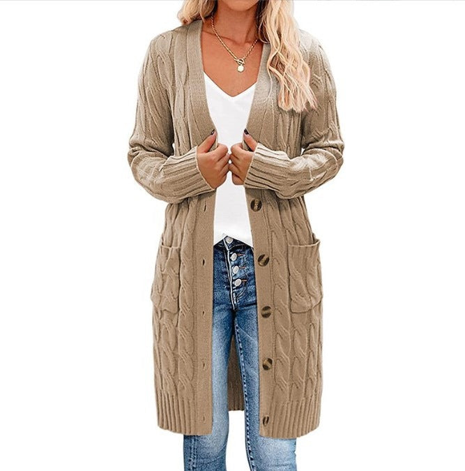 Damen Grobstrickcardigan mit Taschen und Knopfdetails Shopnory