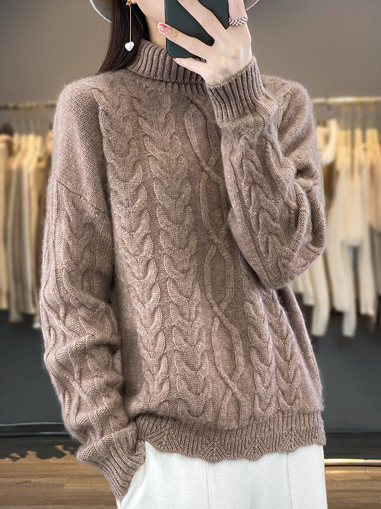 Damen Oversize-Zopfmuster-Pullover mit Mohair-Optik und gerippten Bündchen Shop Nory