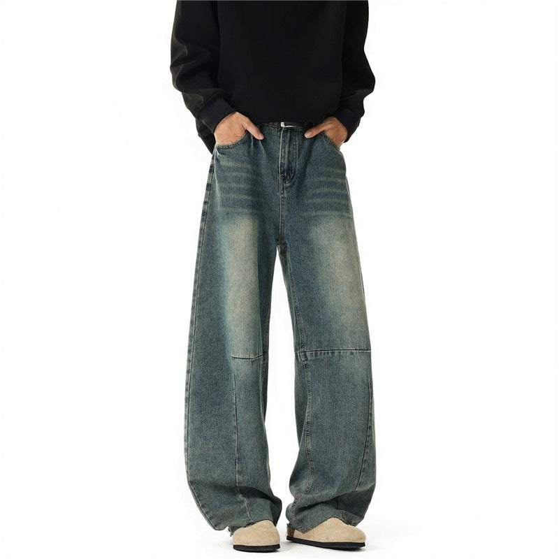 Herren Weit geschnittene Baggy-Jeans mit hoher Bundhöhe, Knie‑Abnähern und Used‑Waschung Shop Nory