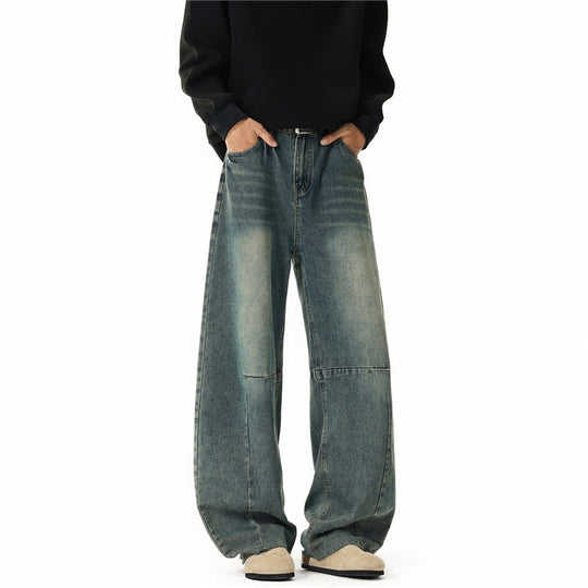 Herren Weit geschnittene Baggy-Jeans mit hoher Bundhöhe, Knie‑Abnähern und Used‑Waschung Shop Nory
