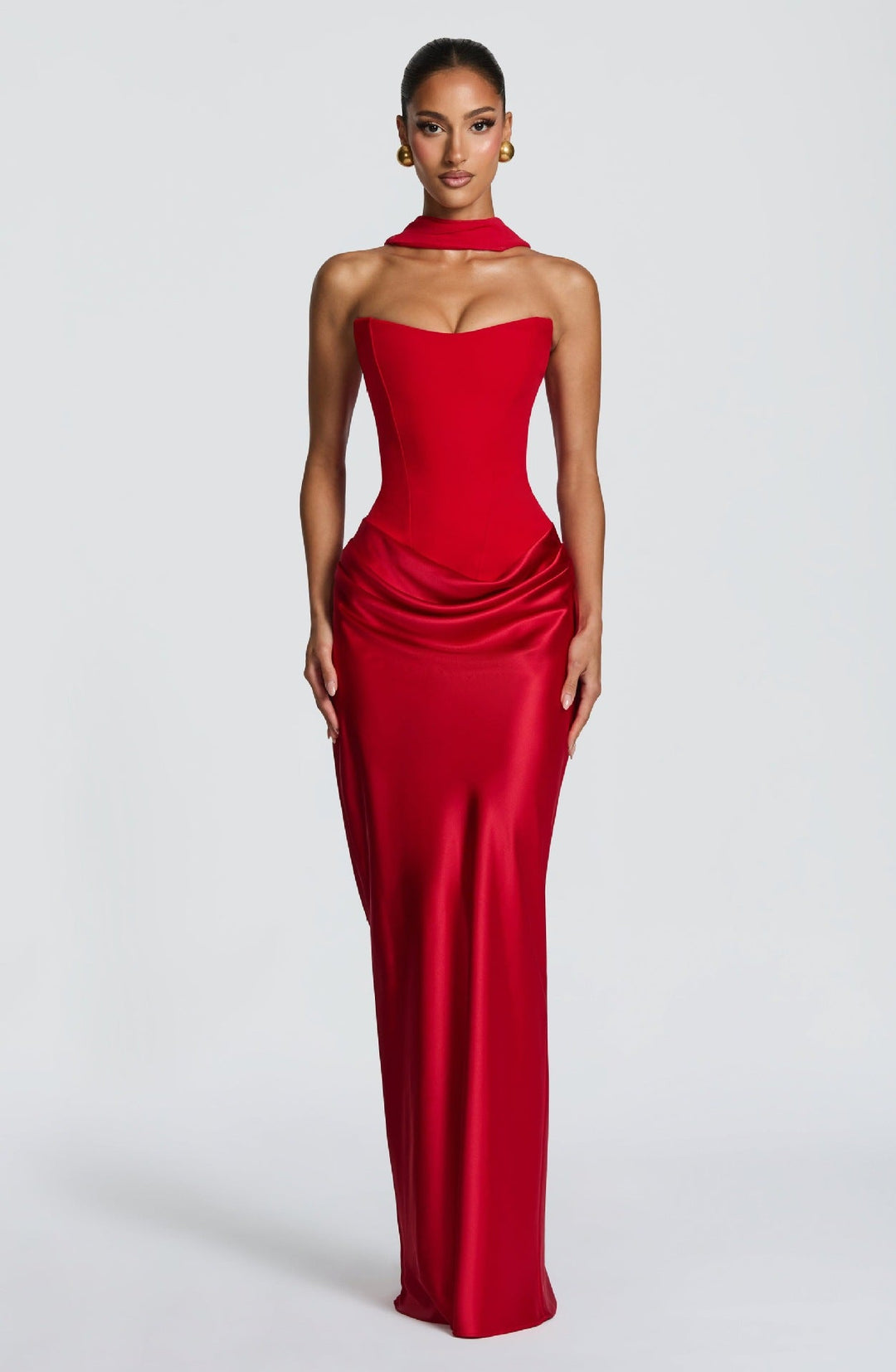 Damen Elegantes Abendkleid mit hohen Kragen und fließendem Schnitt