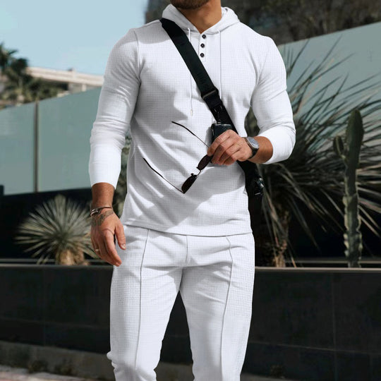 Herren nan figurbetonter Henley-Kapuzenpullover mit schmaler Passform und feiner Waffelstruktur Shop Nory