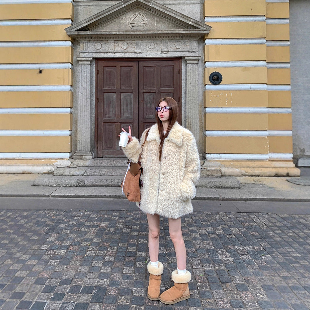 Damen Oversized Kunstfell‑Mantel mit Teddy‑Optik, Stehkragen und Eingrifftaschen Shop Nory