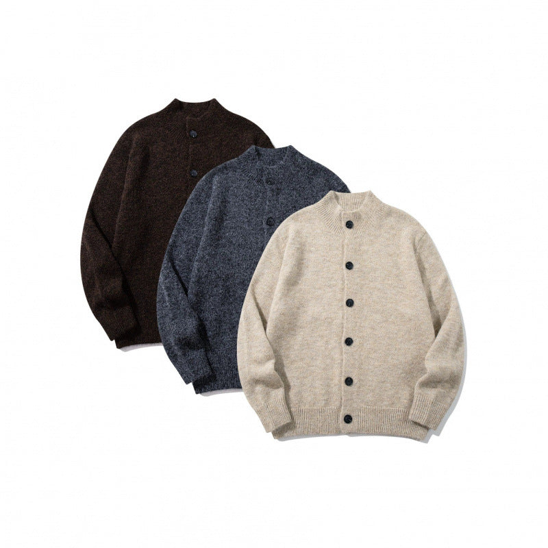Unisex Boxy-Mohair‑Mix‑Cardigan mit halbhohem Kragen und durchgehender Knopfleiste Shop Nory