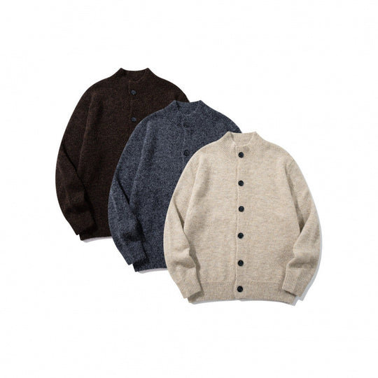 Unisex Boxy-Mohair‑Mix‑Cardigan mit halbhohem Kragen und durchgehender Knopfleiste Shop Nory
