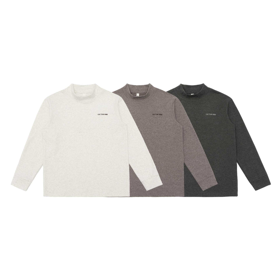 Unisex Feinstrukturierter Mockneck-Pullover aus Baumwollmix mit dezenter Bruststickerei Shop Nory
