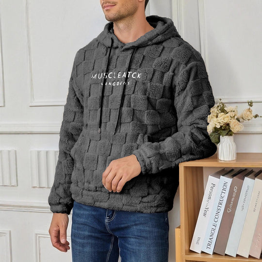 Herren flauschiger Sherpa-Hoodie mit Quadrat-Steppmuster, Kängurutasche und verstellbarer Kapuze Shop Nory