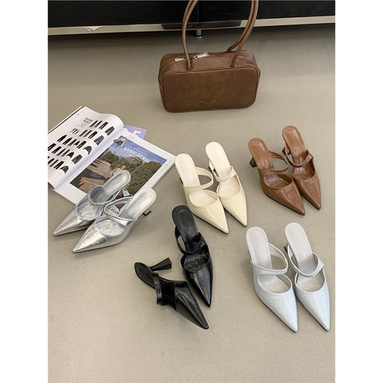 Damen Spitz zulaufende Mule mit Fersenriemchen und skulpturiertem mittelhohem Absatz Shop Nory