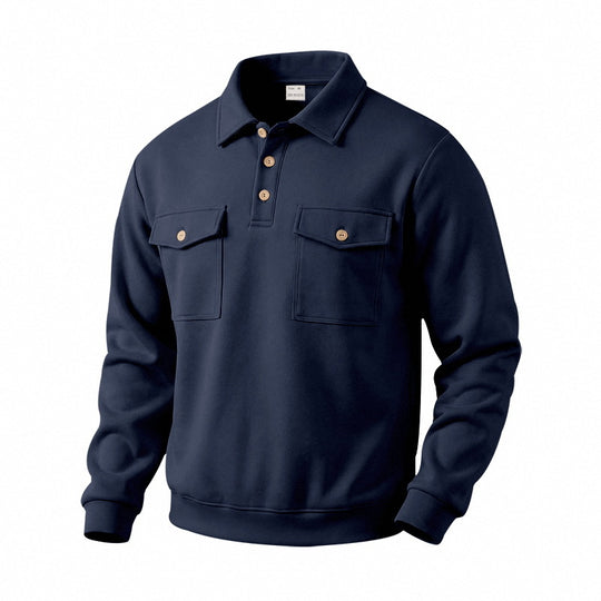 Herren Langarm-Poloshirt mit Knopfleiste und aufgesetzten Brusttaschen Shop Nory