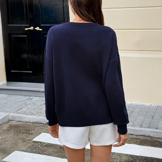 Damen nan Oversize-Strickpullover mit eingestricktem Teddybärmotiv und Rippbündchen Shop Nory
