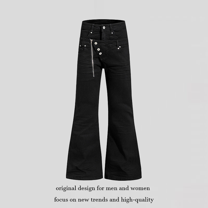 Damen Weite Schlaghose aus Denim mit asymmetrischem Reißverschluss und Knopfverschluss Shop Nory
