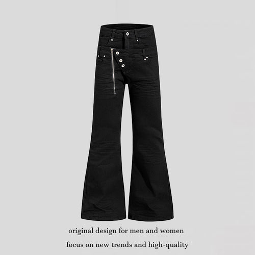 Damen Weite Schlaghose aus Denim mit asymmetrischem Reißverschluss und Knopfverschluss Shop Nory