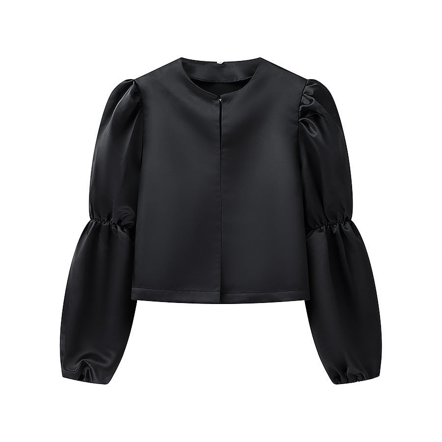 Damen Glänzende Satin‑Bluse mit voluminösen Puffärmeln Shop Nory