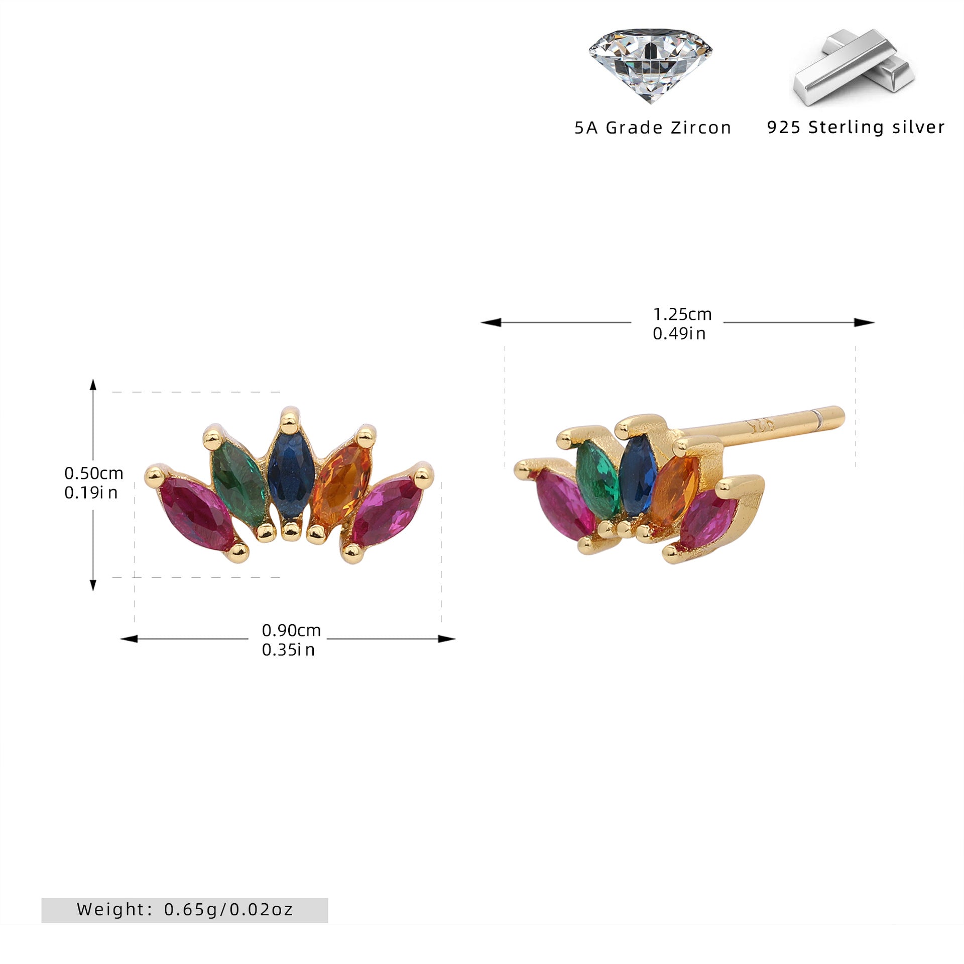 Damen Ohrstecker aus hochwertigem 925 Sterling Silber mit buntem Zirkonbesatz Shop Nory
