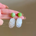 Damen Ohrhänger mit eleganten jade Grüner Perle und geschichteten Muschelschalen Shop Nory