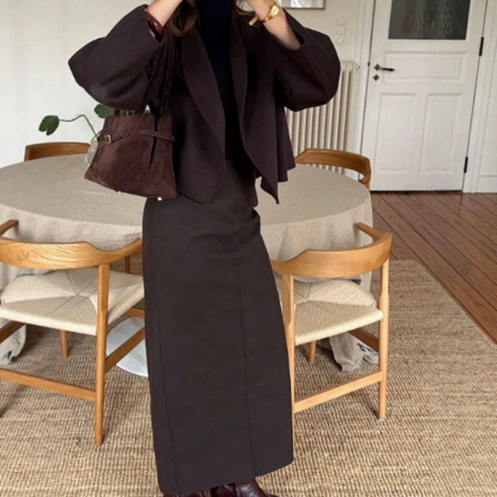 Damen Zweiteiliges Tailoring-Set mit cropped Blazer und hochtailliertem Bleistift-Midirock Shop Nory