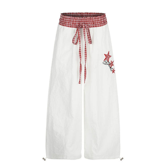 Damen Palazzo-Loungehose mit hohem Kordelzugbund, kariertem Komfortbund und Stern-Applikation Shop Nory