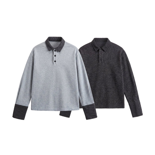 Unisex Boxy‑Polo‑Sweatshirt mit Kontrastkragen und verlängerten Ärmelbündchen Shop Nory