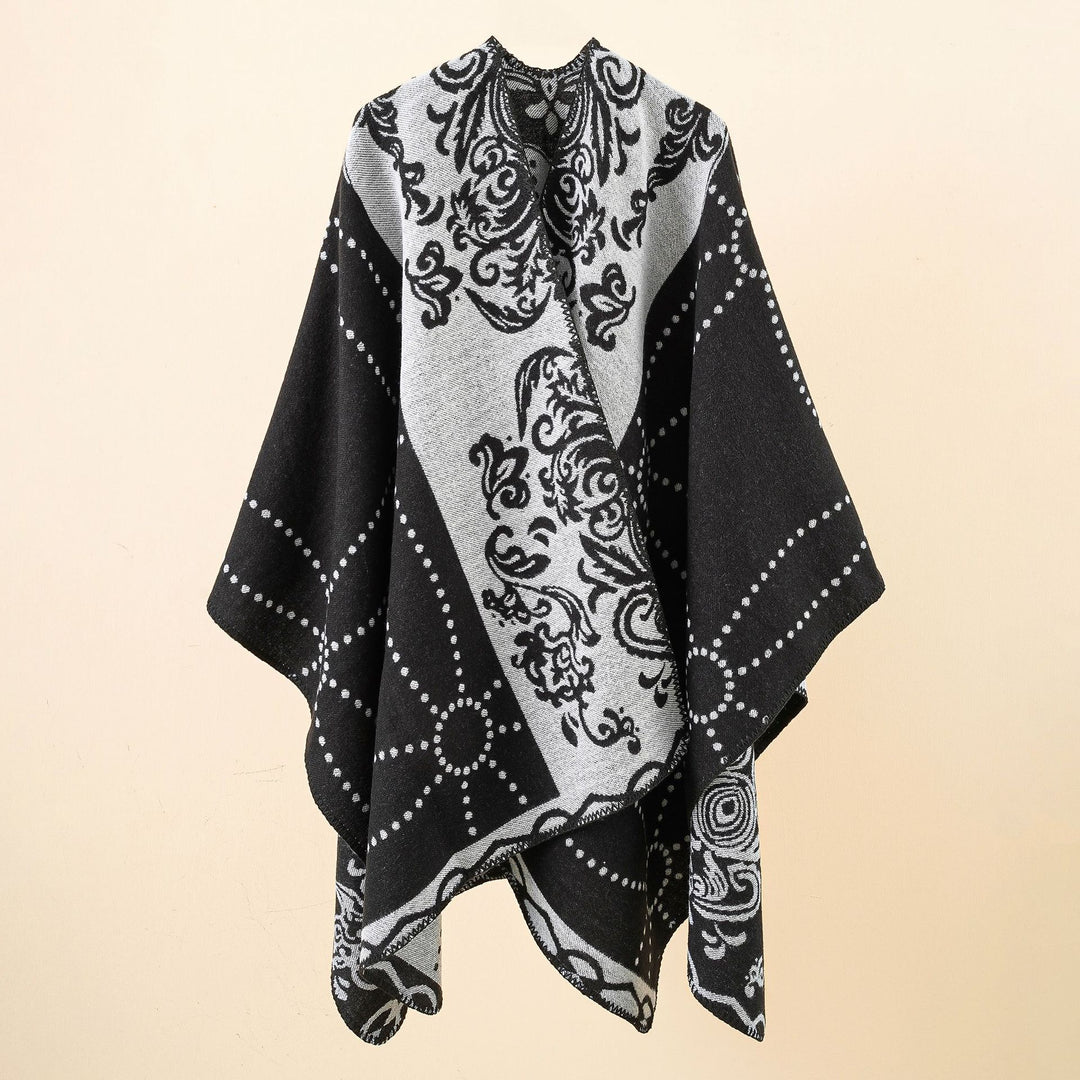 Damen Jacquard-Ruana im Umhangstil mit kontrastierender Kettelsaum Shop Nory