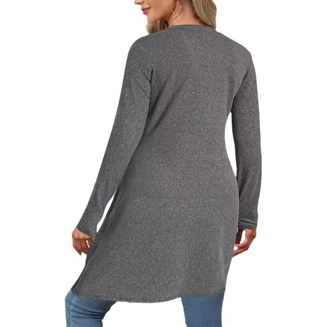 Damen Langes asymmetrisches Tunika-Top mit überlappender Vorderseite und Seitenschlitzen Shop Nory