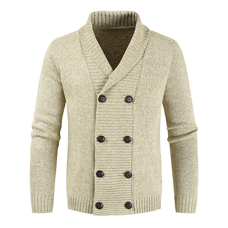 Herren doppelreihige Strickcardigan mit Schalkragen, strukturierter Maschenoptik und gerippten Bündchen Shop Nory