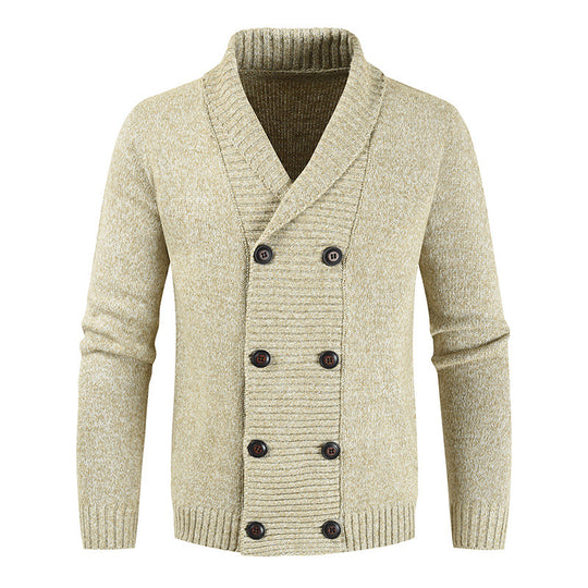 Herren doppelreihige Strickcardigan mit Schalkragen, strukturierter Maschenoptik und gerippten Bündchen Shop Nory