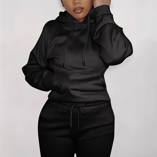 Damen nan figurbetontes Hoodie-und Taillenrock-Set mit Kängurutasche und Tunnelzug Shop Nory