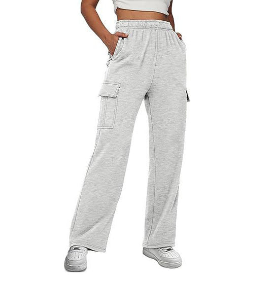 Damen nan lässige Cargo-Freizeithose mit weitem Bein elastischem Bund und aufgesetzten Taschen Shop Nory