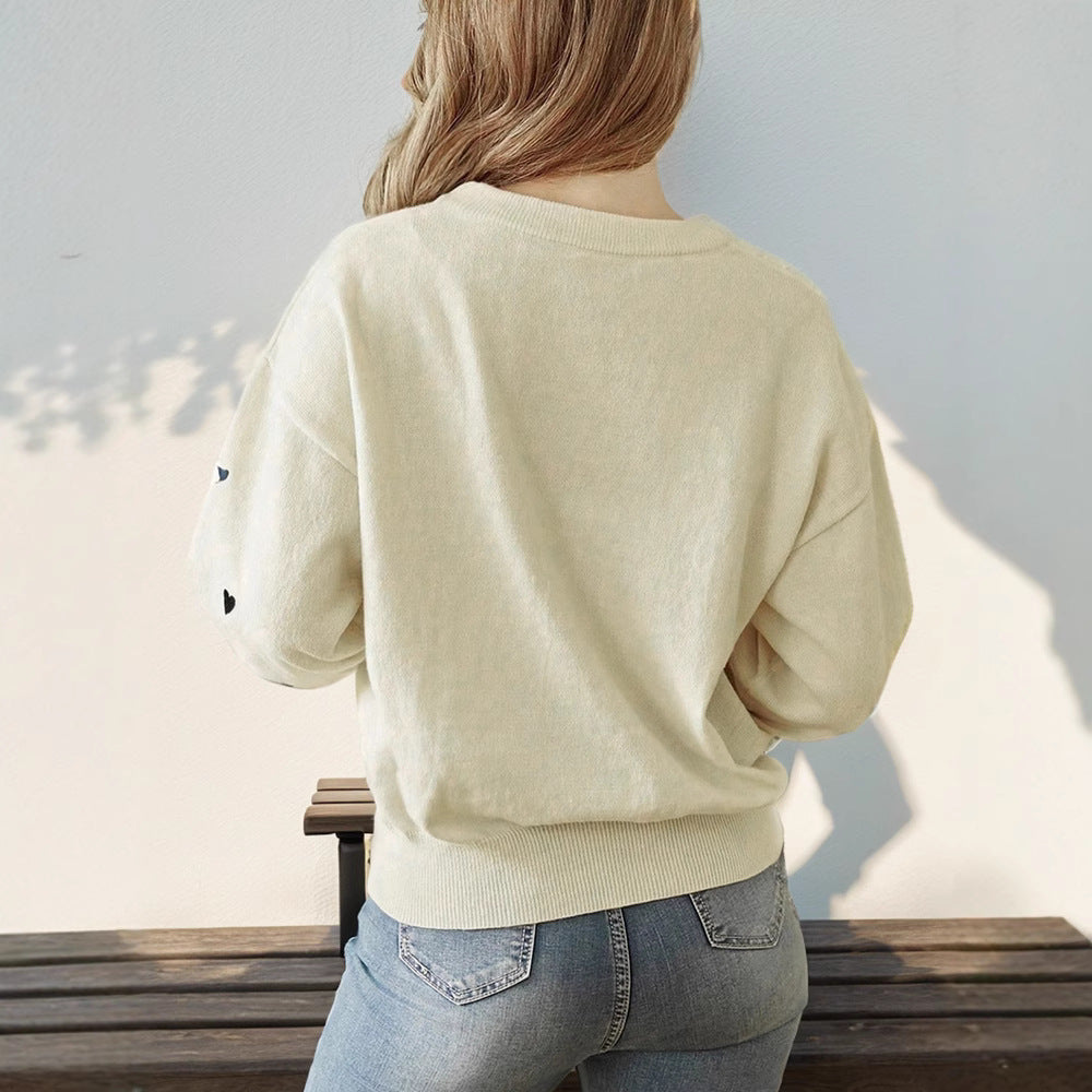 Damen Lockerer Feinstrickpullover mit Herzchen-Allover, Rundhalsausschnitt und elastischem Saum Shop Nory