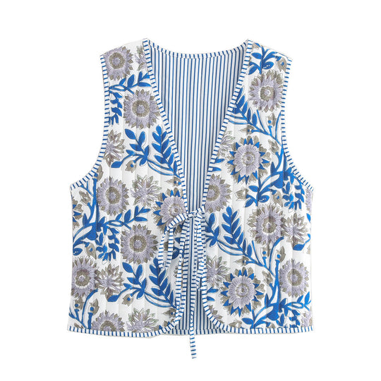 Damen Patchwork-Weste mit Bindeband und V-Ausschnitt Shop Nory