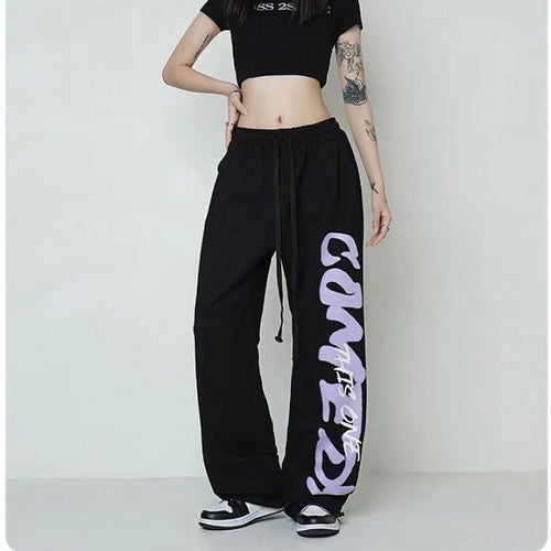 Damen nan weite Lounge-Hose mit elastischem Bund, Kordelzug und markantem Seitengrafikprint Shop Nory