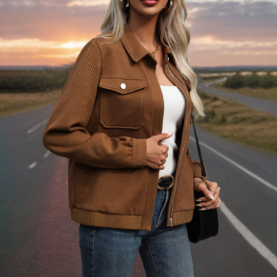 Damen Gestepptes Übergangs‑Shacket mit Klappentaschen, Reißverschluss und Strukturjacquard Shop Nory