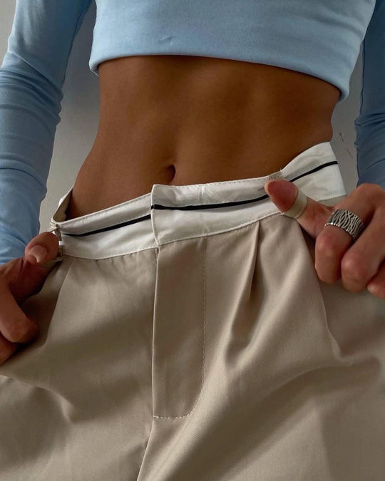 Damen Hochtaillierte weite Bundfaltenhose mit Kontrastbund Shop Nory