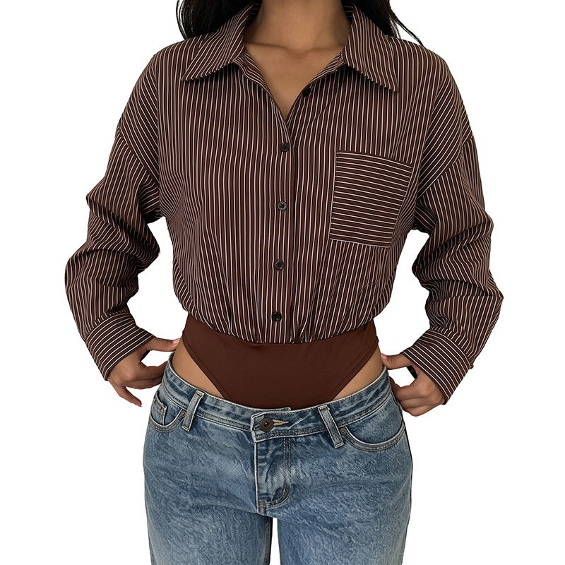 Damen Oversize-Hemdbluse aus Viskose mit feinem Nadelstreifen und Brusttasche Shop Nory
